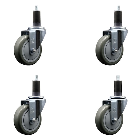 Service Caster 4'' SS Gray Poly Wheel Swivel 1-1/4'' Expanding Stem Caster Set, 4PK SCC-SSEX20S414-PPUB-114-4
